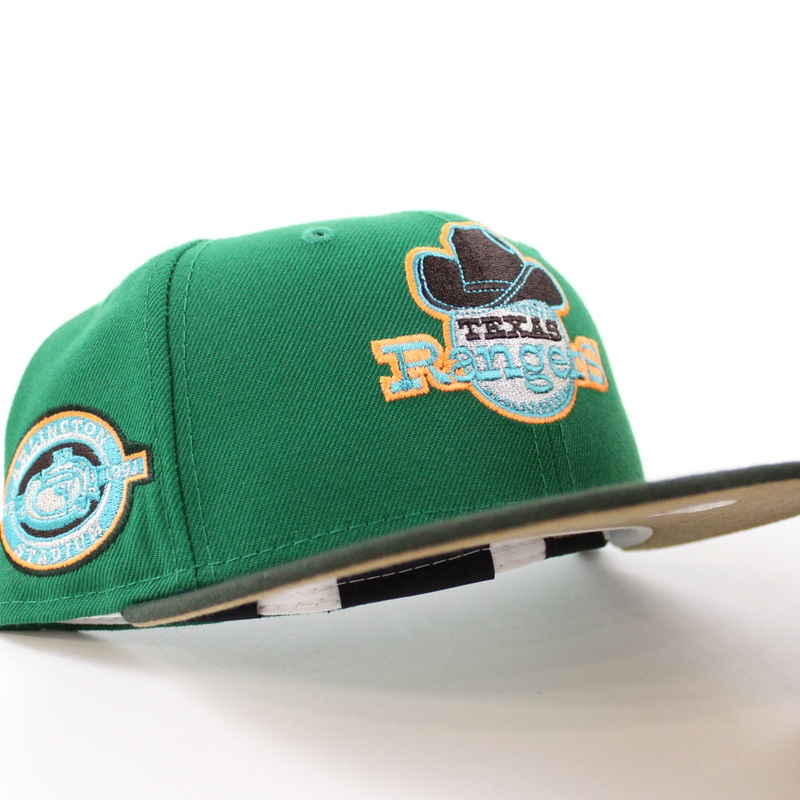 Texas Rangers ARLINGTON STADIUM New Era 59Fifty Fitted Hat (Kelly Green Seaweed Khaki UnderBrim) 7