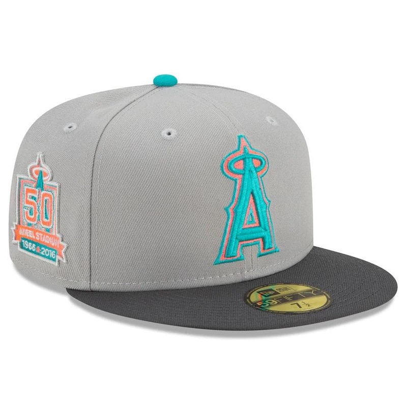 New Era Grey Los Angeles Angels Hot Pink Undervisor 59FIFTY Fitted Hat