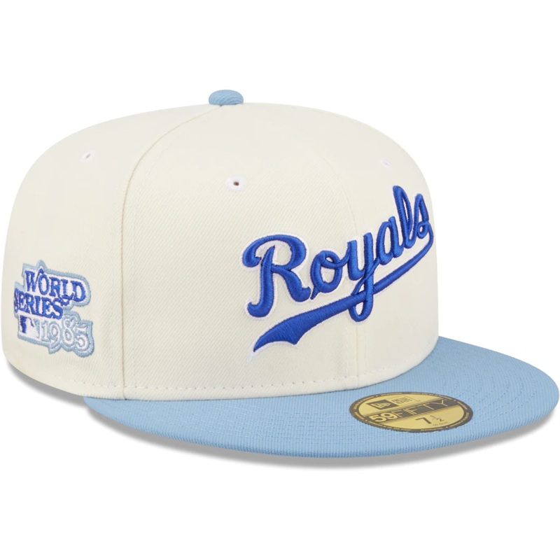 New Era Kansas City Royals White/Sky Blue Cooperstown Collection 1985 World Series Chrome 59FIFTY Fitted Hat