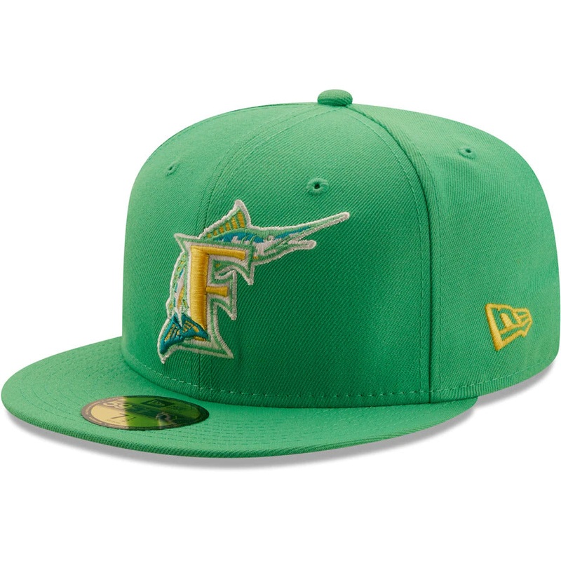 New Era Kelly Green Florida Marlins Cooperstown Collection 10th Anniversary Side Patch Yellow Undervisor 59FIFTY Fitted Hat