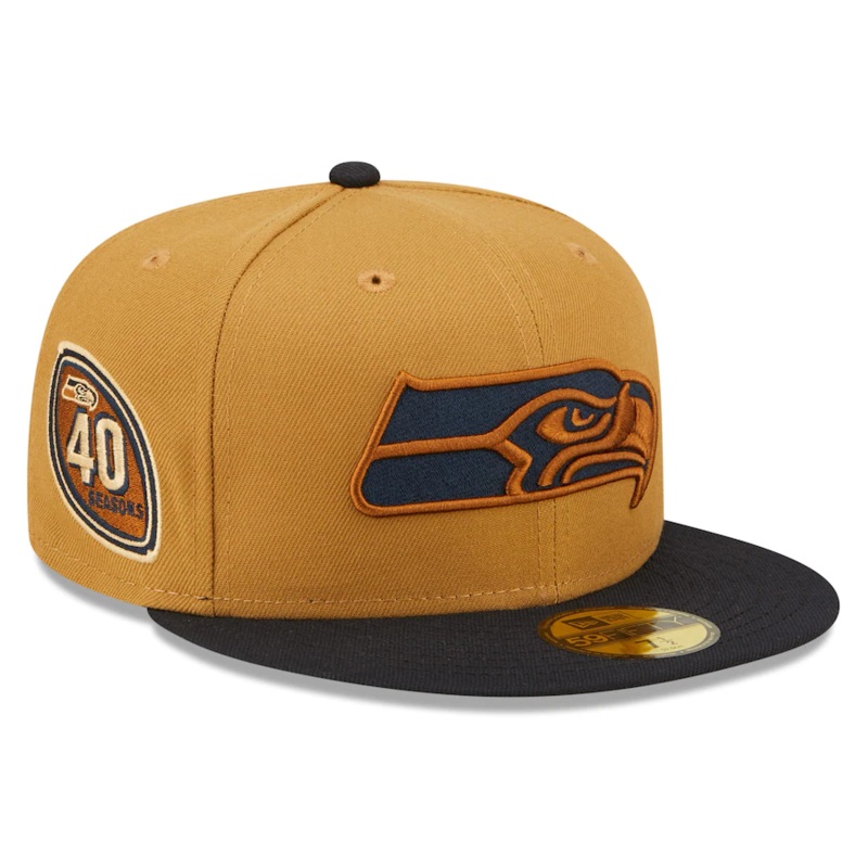 New Era Seattle Seahawks Tan/Navy 40 Seasons Wheat 59FIFTY Fitted Hat