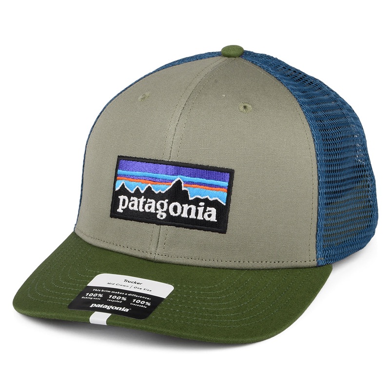 Patagonia Hats P-6 Logo Organic Cotton Trucker Cap – Khaki-Olive-Blue Adjustable