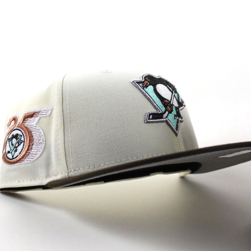Pittsburgh Penguins 25 Years New Era 59Fifty Fitted Hat (Chrome White Walnut Gray Under brim) 7