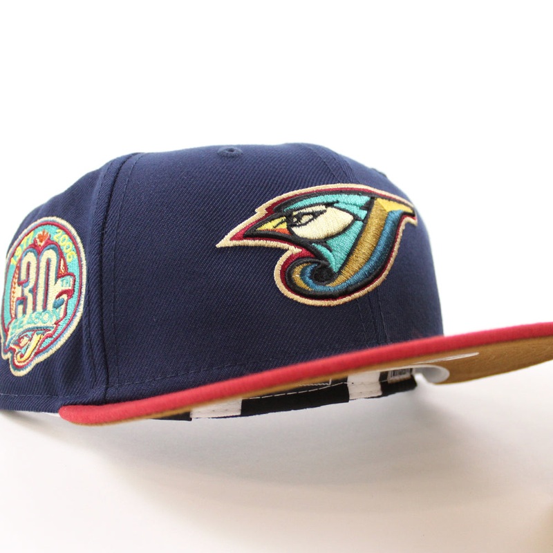 Toronto Blue Jays 30th Season New Era 59Fifty Fitted Hat (OCEANSIDE BLUE PINOT RED TOASTED PEANUT Under Brim) 7