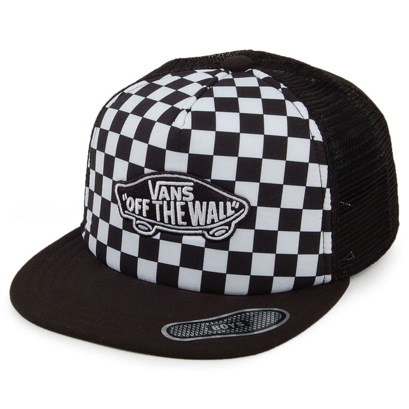 Vans Kids Checkerboard Classic Patch Trucker Cap – Black-White CHILD ADJ.