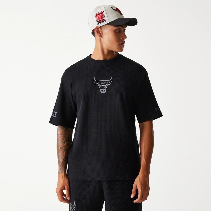 Chicago Bulls NBA Waffle Black Oversized T-Shirt XS
