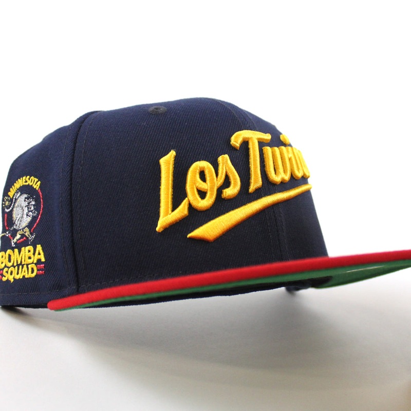 Los Twins Minnesota Twins Bomba Squad New Era 59Fifty Fitted Hat (Oceanside Scarlet Green Under Brim) 7