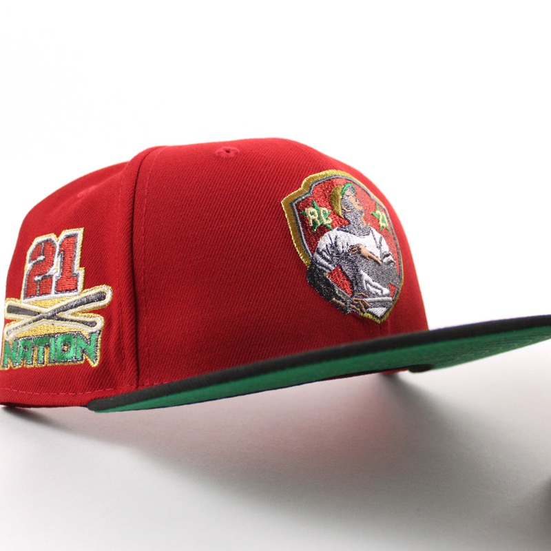 Pittsburgh Pirates ROBERTO CLEMENTE 21 Nation Patch New Era 59Fifty Fitted Hat (Scarlet Red Black Green Under Brim) 7