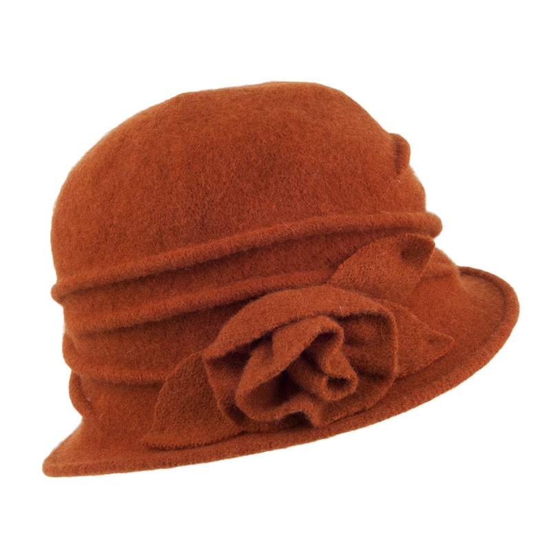 Scala Hats Sienna Wool Cloche with Rosette – Rust 1-Size