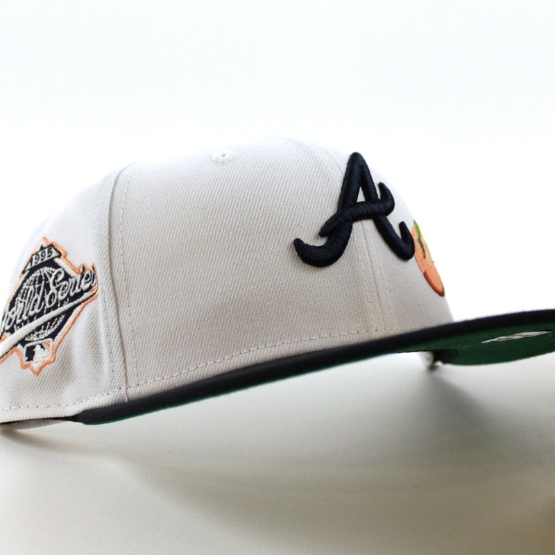 Atlanta Braves 1995 World Series  New Era 59Fifty Fitted Hat (GITD White Navy Green Under Brim) 7