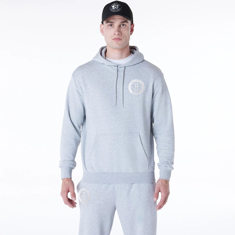Brooklyn Nets NBA League Essential Grey Oversized Pullover Hoodie XS