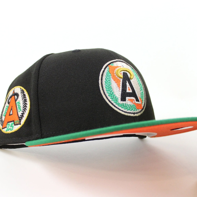 California Angels 25th Anniversary New Era 59Fifty Fitted Hat (Black Kelly Orange UNDER BRIM) 7