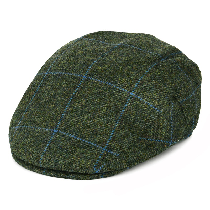 Failsworth Hats Windowpane Waterproof Flat Cap – Olive-Blue 55
