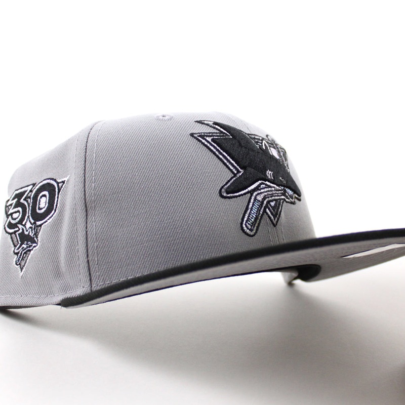 Retro San Jose Sharks 30 Years New Era 59Fifty Fitted Hat (Gray Black Gray Under Brim) 7