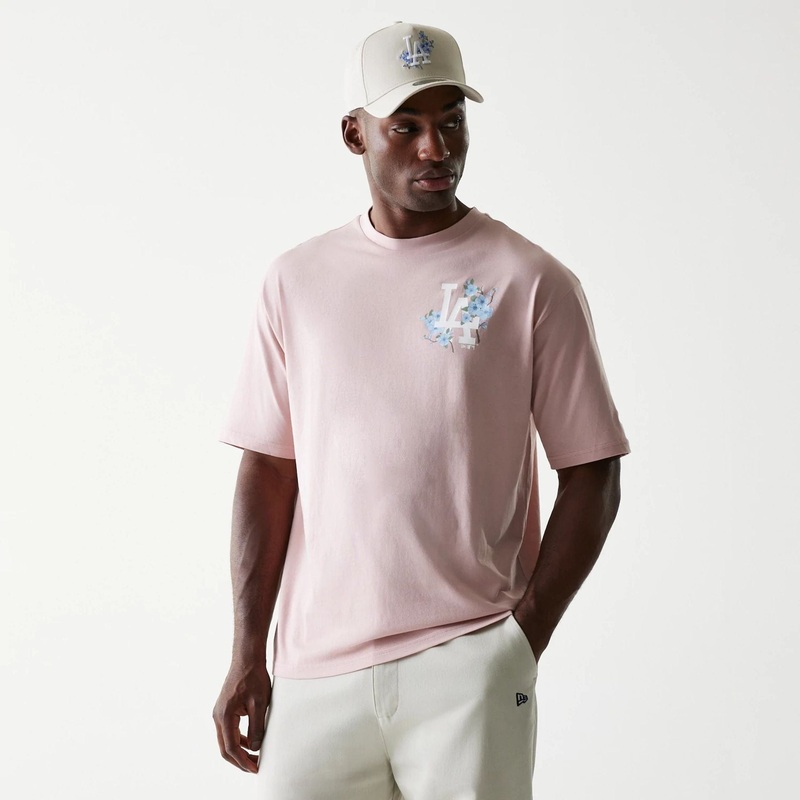LA Dodgers MLB Floral Pastel Pink Oversized T-Shirt XS