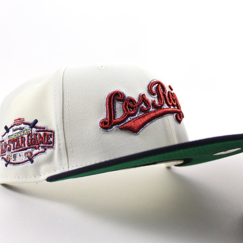 Los RoJos Cincinnati Reds 2015 All Star Game New Era 59Fifty Fitted Hat (Chrome White Navy Green Under Brim) 7