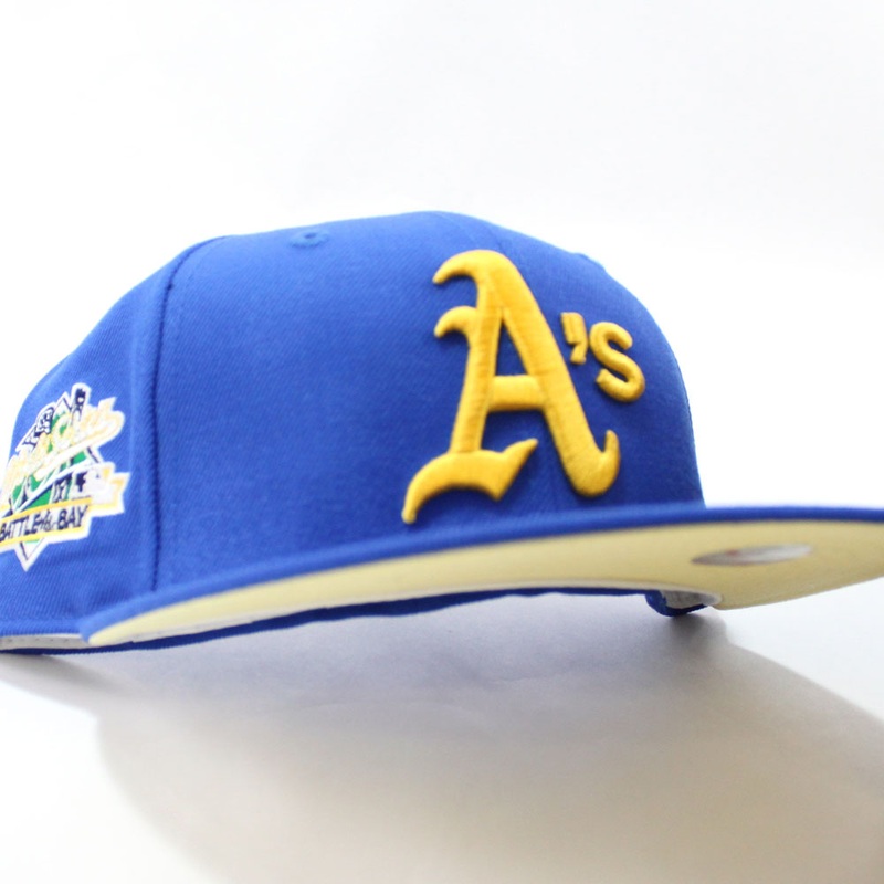 Oakland Athletics 1989 World Series Battle of The Bay New Era 59Fifty Fitted Hat (Blue Light Yellow Under Brim) 7