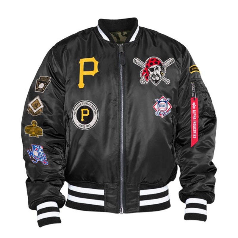 Pittsburgh Pirates Alpha Industries X New Era MA-1 Bomber Reversible Jacket – Black 3X