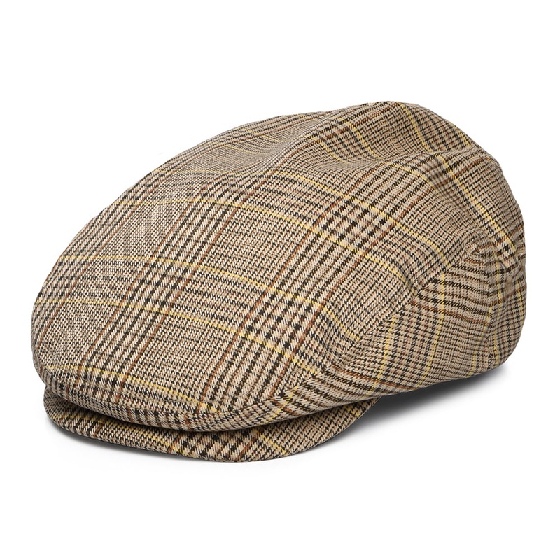 Brixton Hats Hooligan Prince Of Wales Check Lightweight Flat Cap – Tan-Brown-Rust Small-56cm