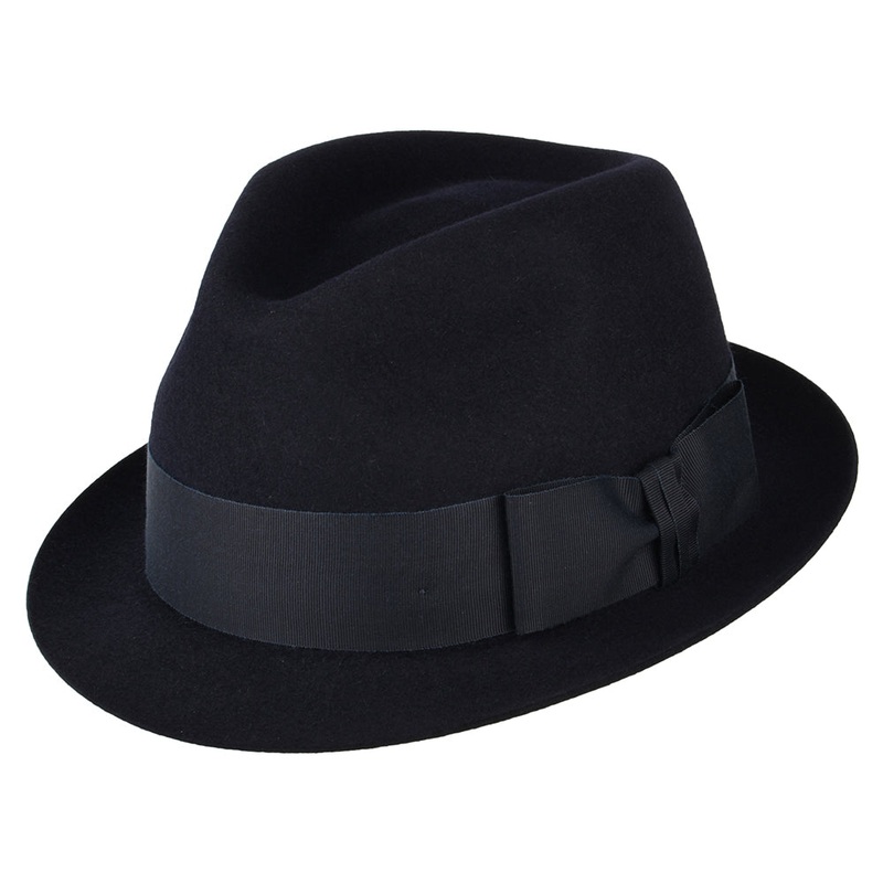Christys Hats Pinch Vegas Fur Felt Trilby Hat – Navy Blue 55