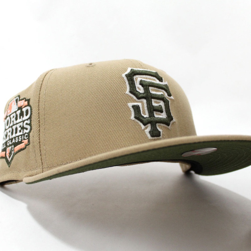 San Francisco Giants 1989 World Series  New Era 59Fifty Fitted Hat (Glow in the Dark Camel Dark Olive Green Under Brim) 7