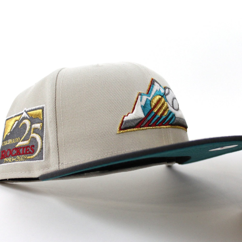 Colorado Rockies 25th Anniversary New Era 59Fifty Fitted Hat (GITD Stone Dark Graphite Teal Under Brim) 7