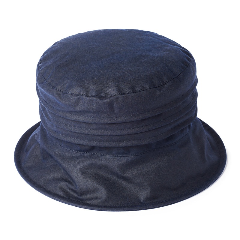 Failsworth Hats Womens British Waxed Cotton Rain Bucket Hat – Navy Blue 1-Size