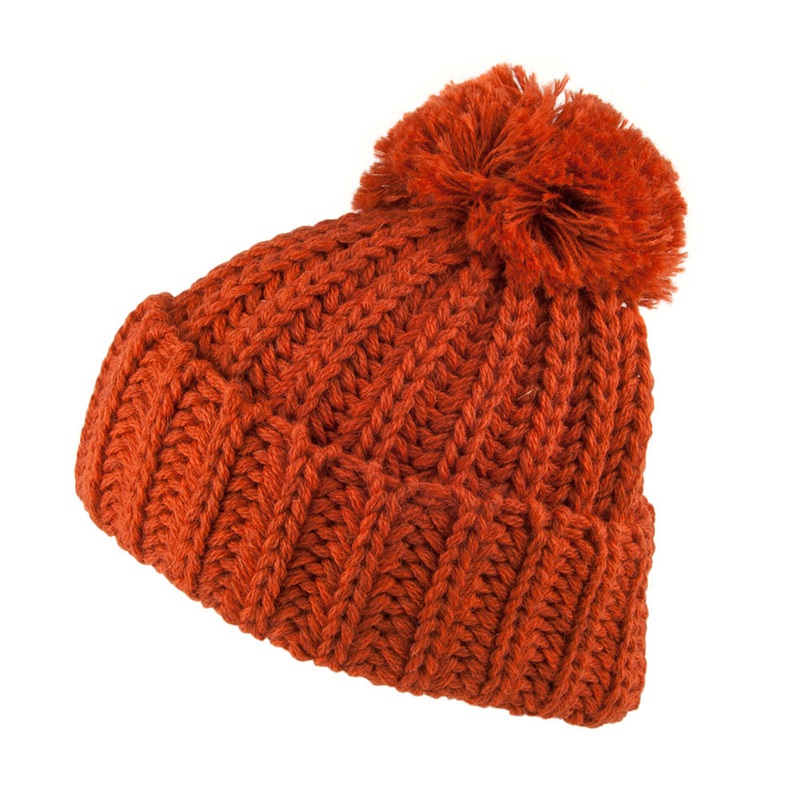 Highland 2000 Cuffed Chunky English Wool Bobble Hat – Burnt Orange 1-Size