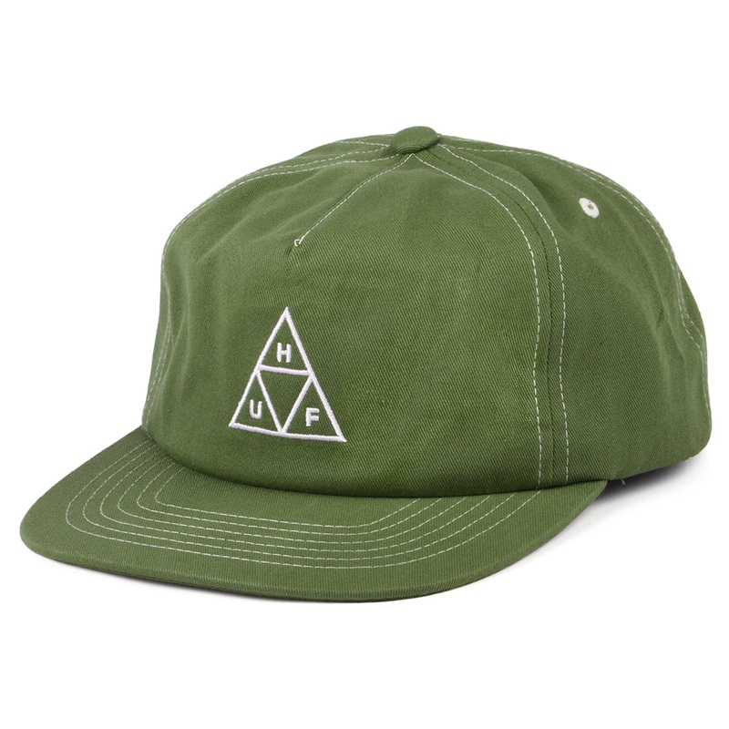 HUF Triple Triangle Unstructured Snapback Cap – Light Olive-White Adjustable