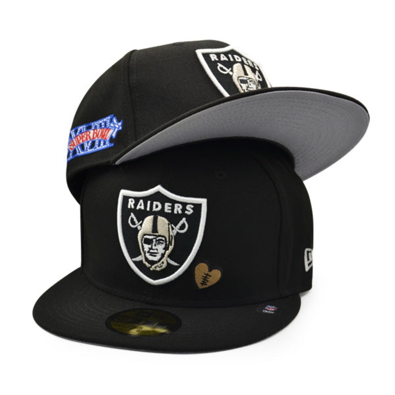 Las Vegas Raiders SUPER BOWL XVIII (18) Exclusive TEAM HEARTS New Era Fitted 59Fifty NFL Hat – Black 7