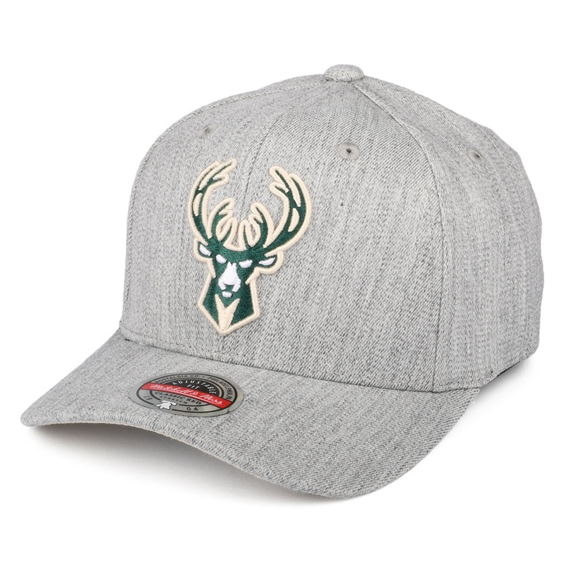Mitchell & Ness Milwaukee Bucks Snapback Cap – NBA Team Heather Stretch – Grey Adjustable