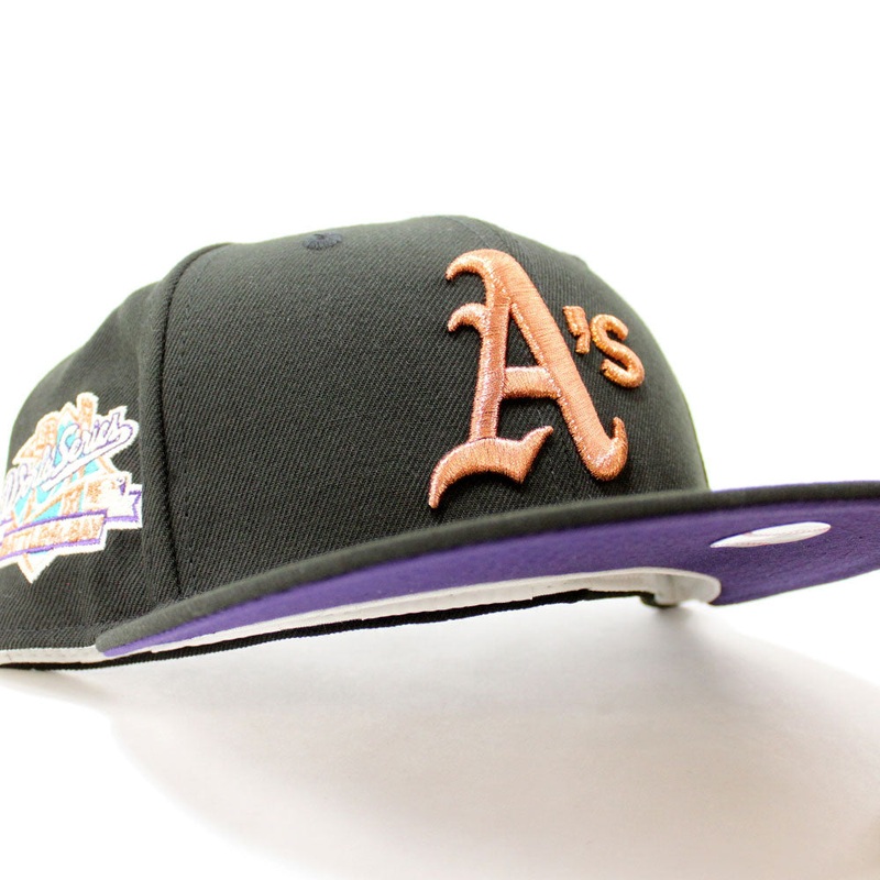 Oakland Athletics 1989 Battle of the Bay World Series New Era 59Fifty Fitted Hat (Glow in the Dark Black Metallic Copper Purple Under Brim) 7