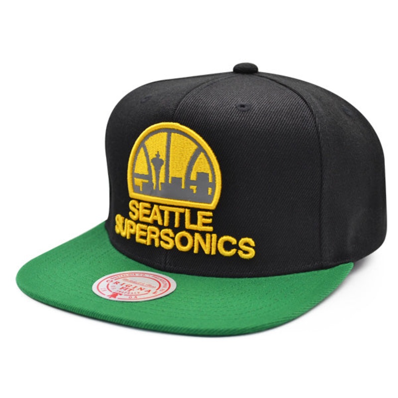 Seattle Supersonics Mitchell & Ness NBA REFLECTIVE TIME Snapback Hat – Black/Green/Yellow