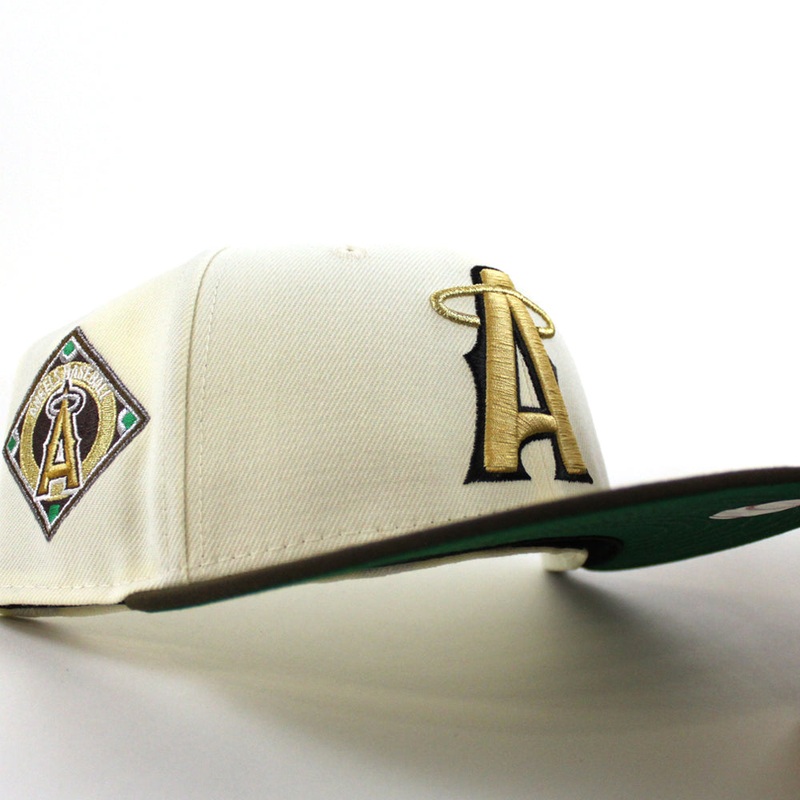 Anaheim Angels Angels BaseBall Patch New Era 59Fifty Fitted Hat (Chrome White Walnut Green Under Brim) 6 7/8