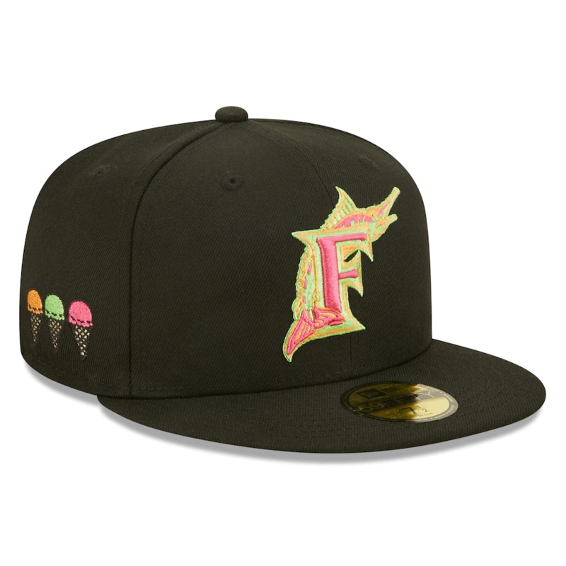 New Era Florida Marlins Black Summer Sherbet 59FIFTY Fitted Hat