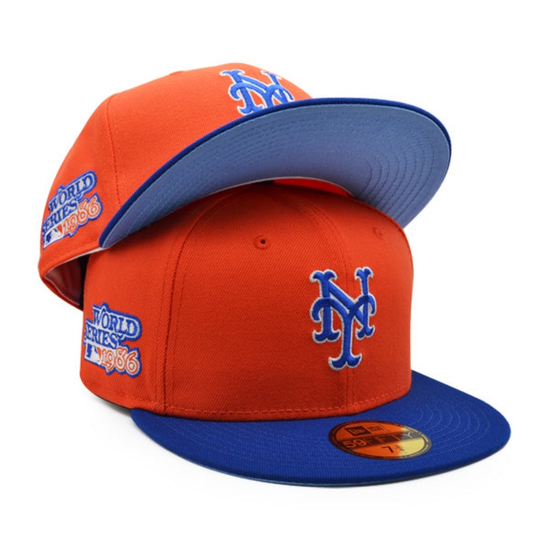 New York Mets 1986 WORLD SERIES Exclusive New Era 59Fifty Fitted Hat  Orange/Royal/Sky Bottom 7