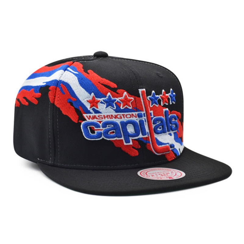 Washington Capitals NHL Mitchell & Ness VINTAGE PAINTBRUSH Snapback Hat – Black/Royal/Red