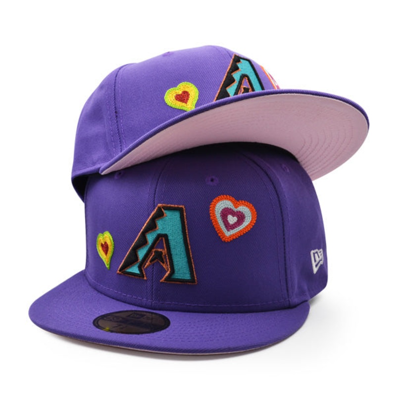 Arizona Diamondbacks CHAINED HEARTS Exclusive New Era Fitted 59Fifty MLB Hat -Lavender, Pink 7