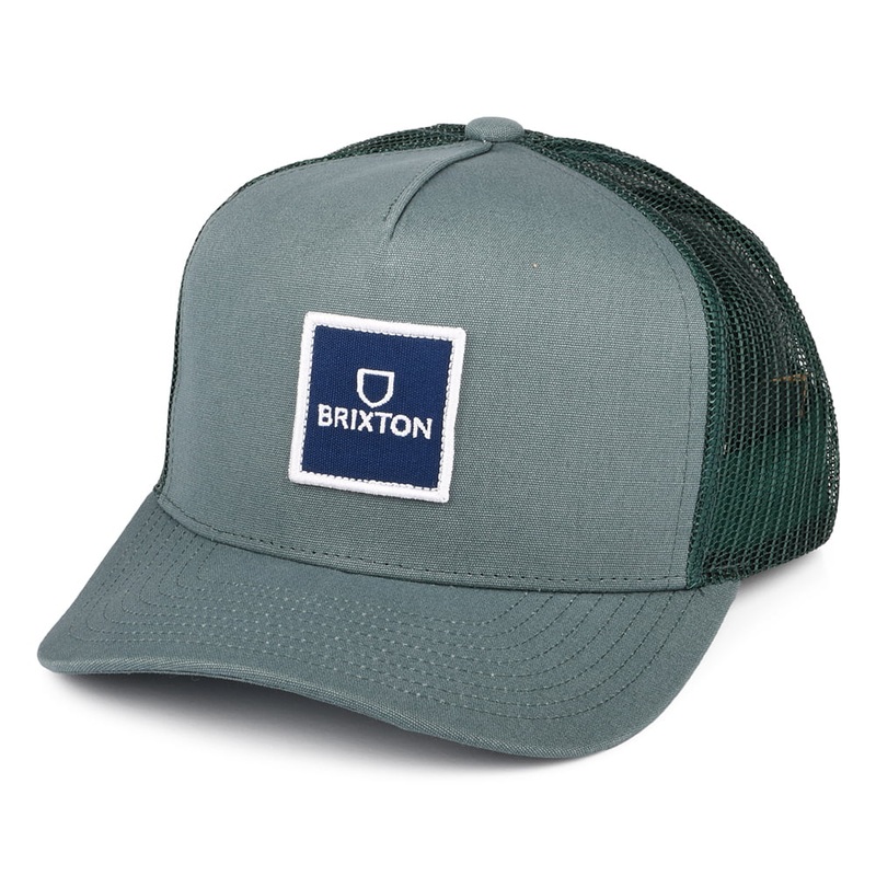 Brixton Hats Alpha Block NetPlus C MP Trucker Cap – Green Adjustable