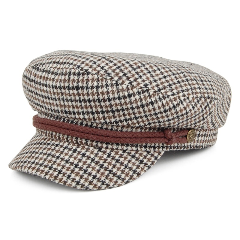 Brixton Hats Houndstooth Fiddler Cap – Brown-Cream Small-56cm
