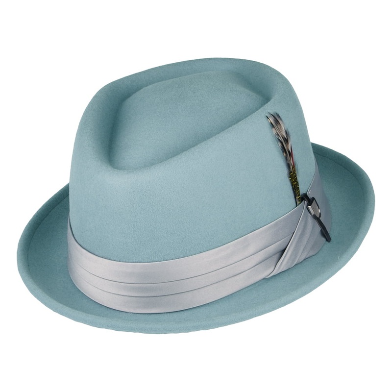 Brixton Hats Stout Wool Felt Pork Pie Hat – Ice Blue Small-56cm