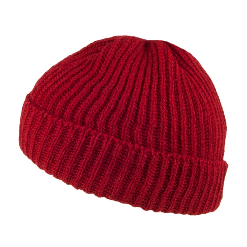 Highland 2000 Merino Wool Short Fisherman Beanie Hat – Red 1-Size