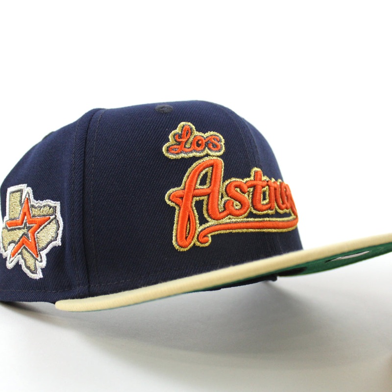 Houston Astros Astros patch New Era 59Fifty Fitted Hat (Oceanside Blue Vegas Gold Green Under Brim) 7