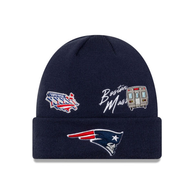 New England Patriots New Era SUPER BOWL CITY TRANSIT Cuffed Knit NFL Hat – Navy