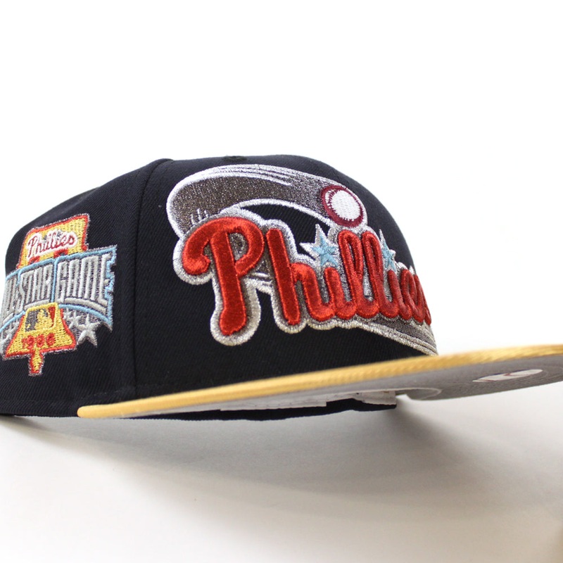 Philadelphia Phillies 1996 All Star Game 59Fifty New Era Fitted Hat (Navy Metallic Gold Gray Under Brim) 7