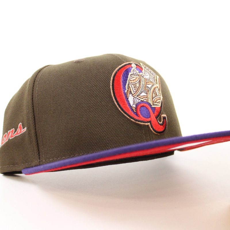 QUEENS KINGS QUEENS Patch New Era 59Fifty Fitted Hat (WALNUT PURPLE SCARLET Under Brim) 7