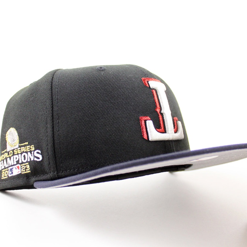 Texas Rangers 2023 World Series New Era 59Fifty Fitted Hat (Black Navy Blue Gray Under Brim) 6 7/8