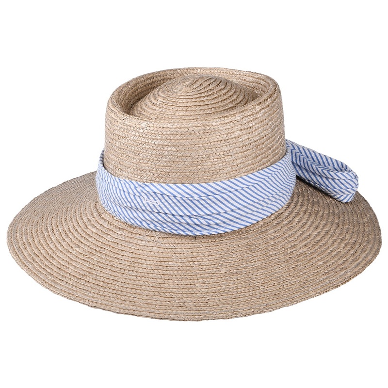 Brixton Hats Aries Straw Sun Hat – Ivory-Blue Small-56cm