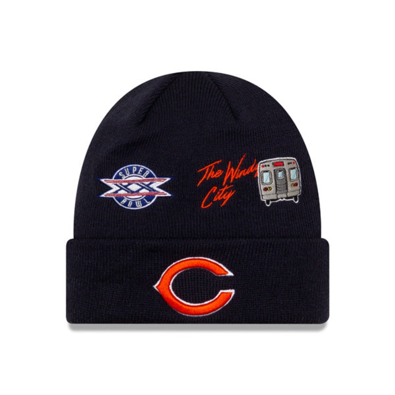 Chicago Bears New Era SUPER BOWL CITY TRANSIT Cuffed Knit NFL Hat – Navy