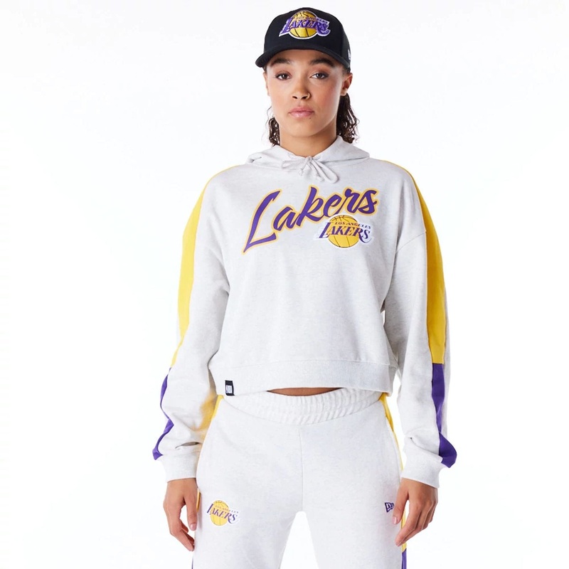 LA Lakers Womens NBA Colour Block Grey Pullover Hoodie XS